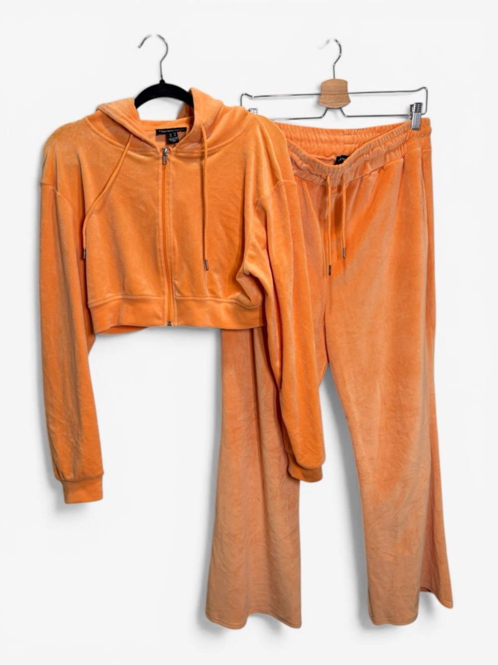 Streetwear Society Velour Zip Hoodie & Wide-Leg Pants Lounge Set - Orange